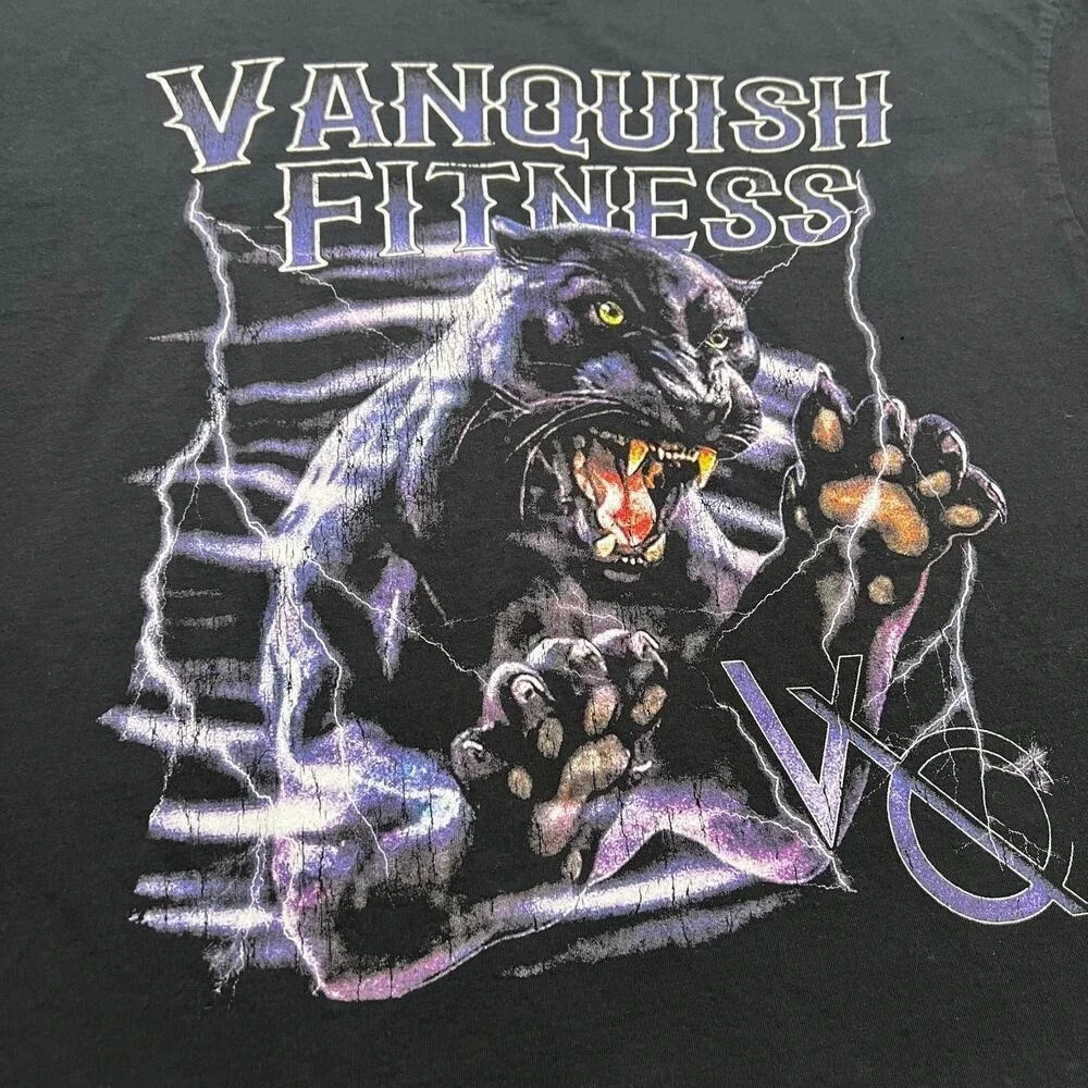 Vanquish Fitness T-Shirt Mens Small Black Panther Graphic Oversized VQ Tee‎